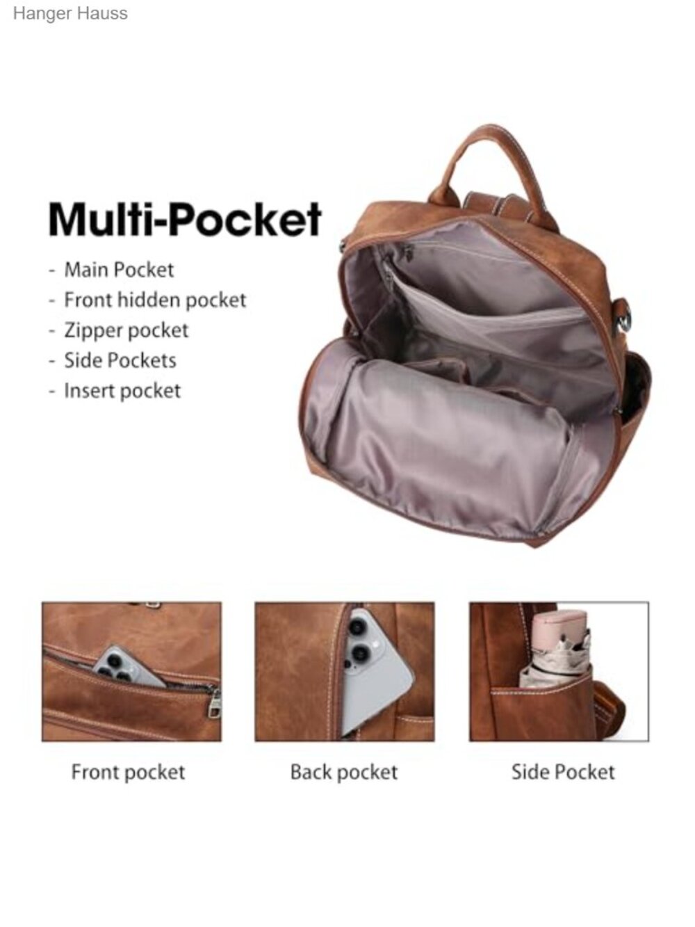 PU Leather Convertible Backpack Purse for Women, Waterproof Fashion Handbag - Picture 5 of 6